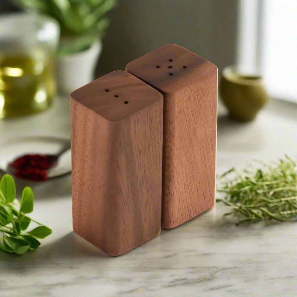 Salt & Pepper Shakers on an Acacia Wood Base - Wild Oak & Wire