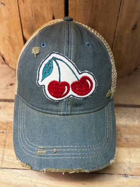 CHERRIES Distressed Tan Mesh Snapback Baseball Cap - Wild Oak & Wire