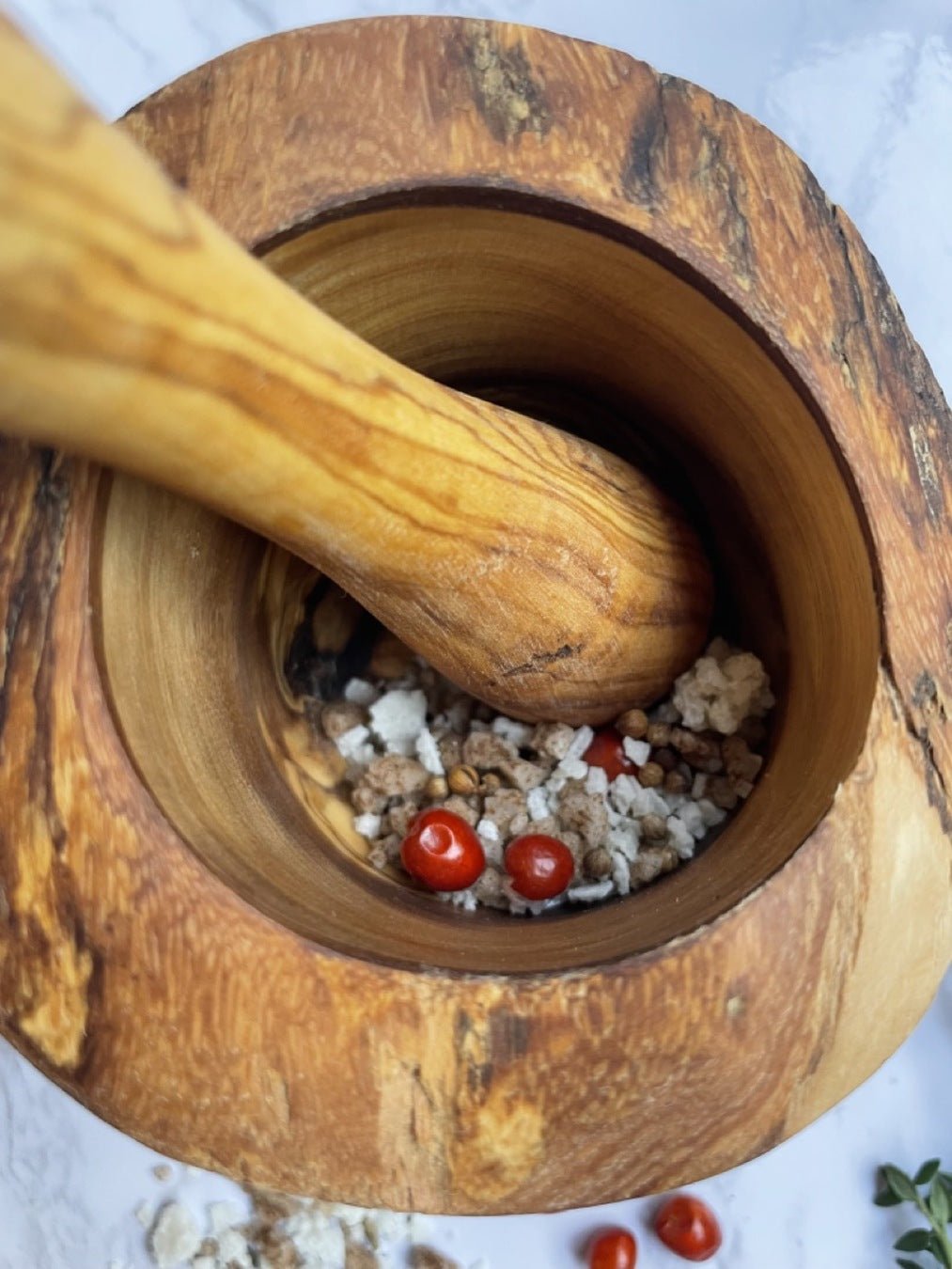 Olive Wood Rustic Mortar and Pestle - Wild Oak & Wire