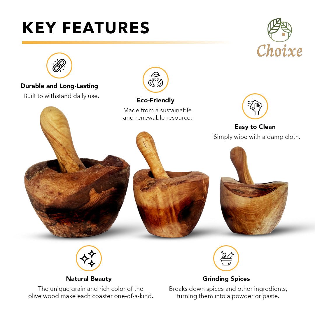 Olive Wood Rustic Mortar and Pestle - Wild Oak & Wire
