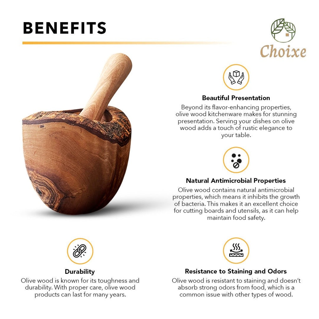 Olive Wood Rustic Mortar and Pestle - Wild Oak & Wire